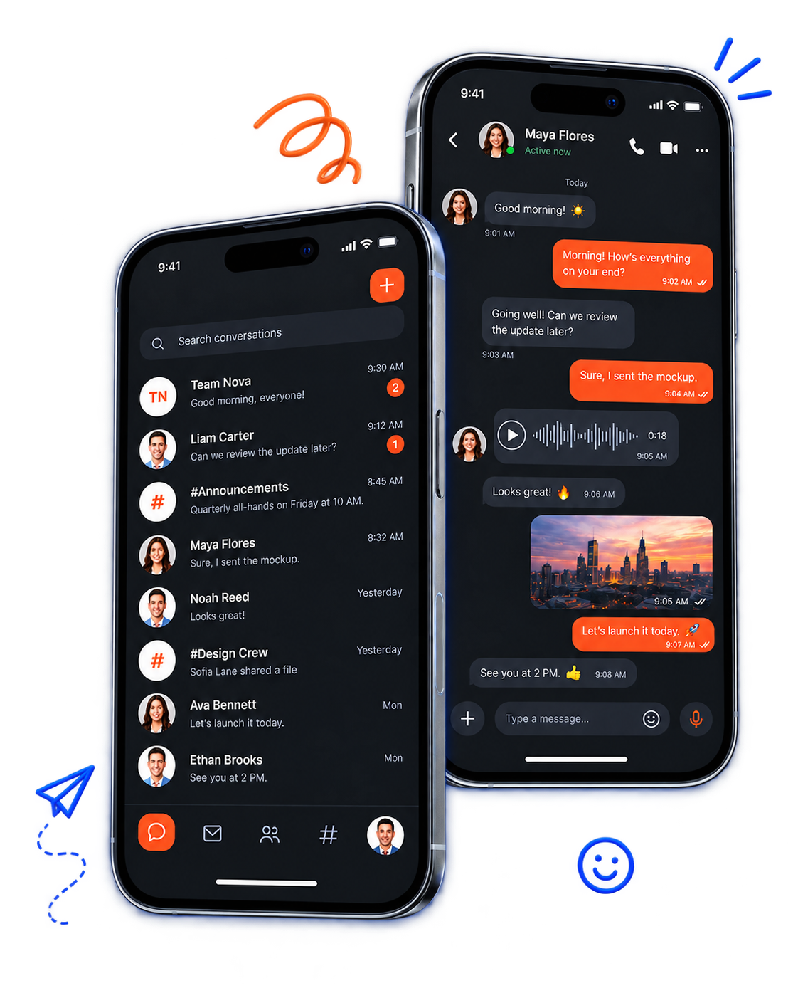 Soloo Messenger mobile conversation preview in dark mode