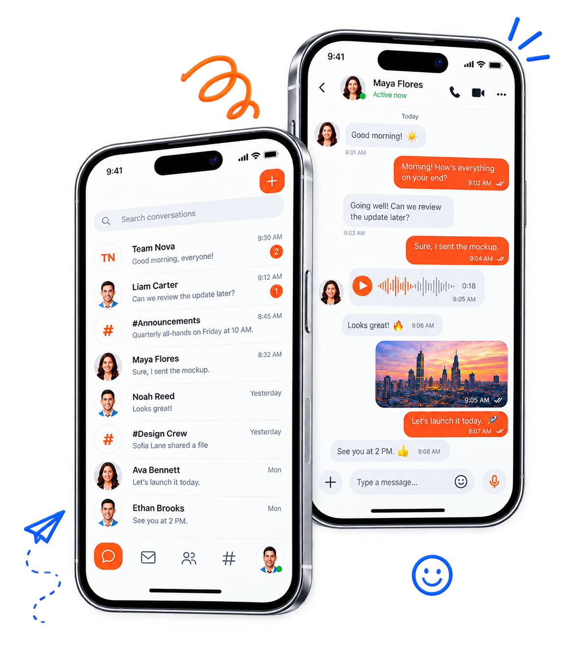 Soloo Messenger mobile conversation preview in light mode